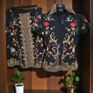 100% Silk Vintage Anne Carsen Floral 2 Piece Set A-Line Skirt & Matching Jacket